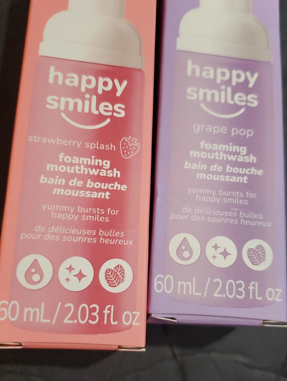 Happy Smiles 2pack Grape pop and Strawberry splash foaming mouthwash for kids